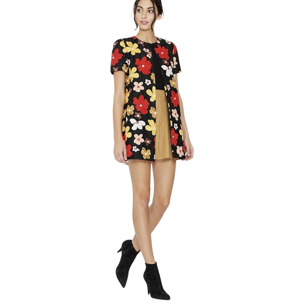 Alice + Olivia Augustine Embroidered Coat Floral Black Multi NWT Size XS